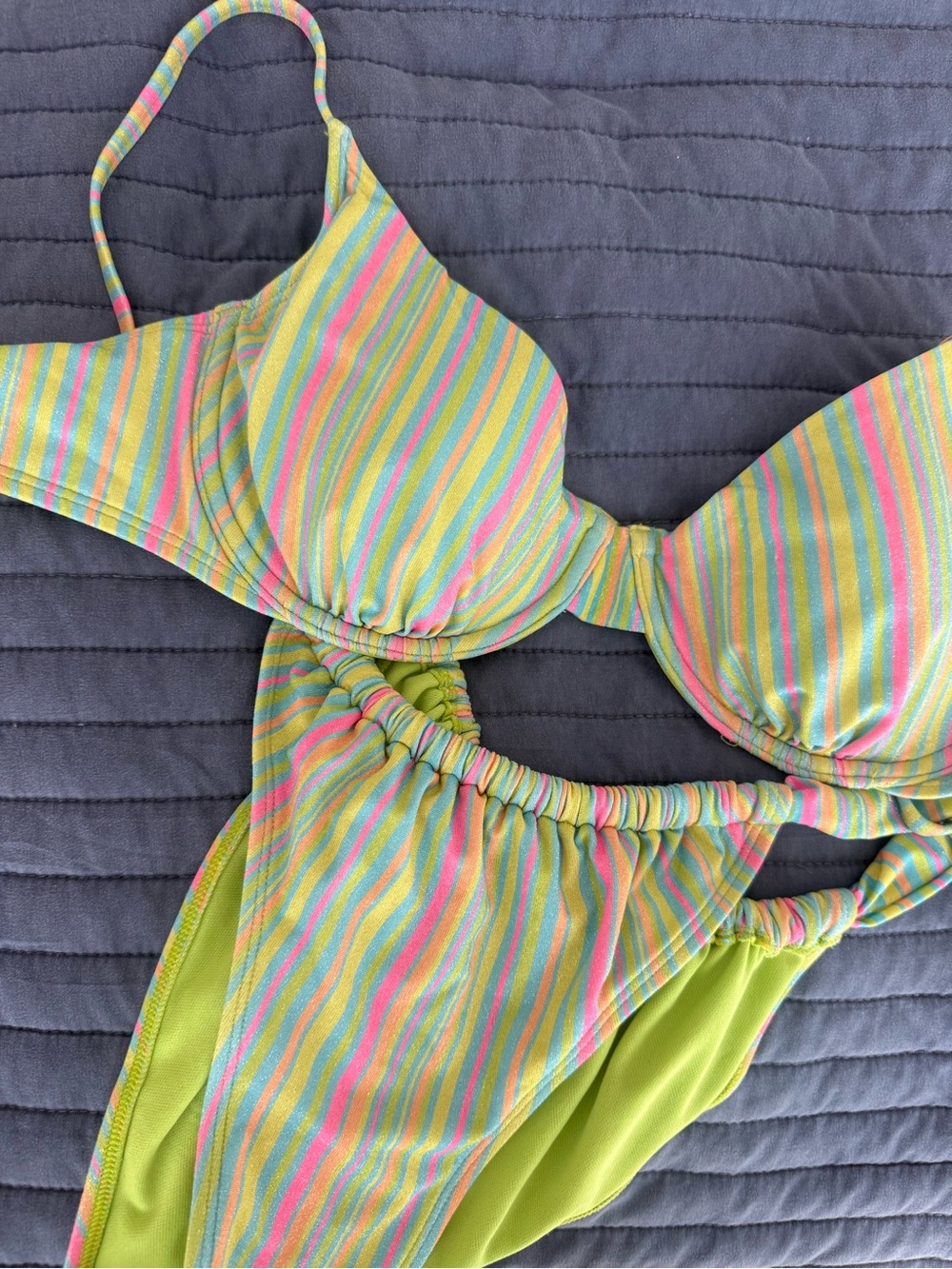 Never worn! Target sparkly Striped Pastel Bikini Set in Lime, Pink, Blue